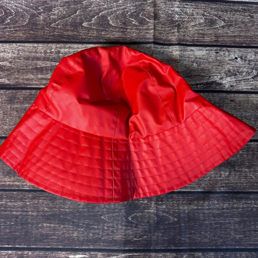 VTG Talbots Red Vinyl Raincoat Long Trench Jacket Corduroy Women XS Hat Classic - Picture 9 of 13